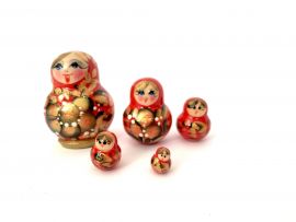 Tiny Red Matryoshka Doll, 5 Pcs
